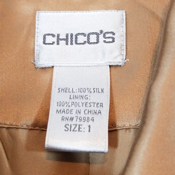 Golden SILK metallic Chicos dress jacket over coat - Picture 8 of 8